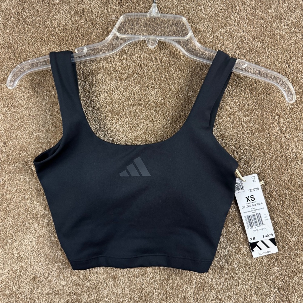 Adidas Womens Optime Bra Tank Black JZ6030 Climacool Twist Back Crop Top XS